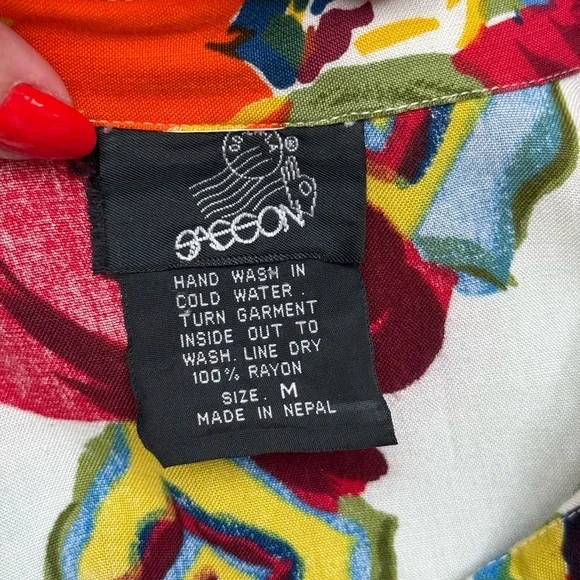 Sasson Vintage Floral Boho Button Down Shirt Blouse Women’s Medium Multicolor - Picture 3 of 9